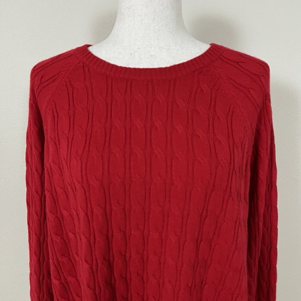 Red Cable Knit Sweater Womens Size 1X Soft Cozy Christmas Holiday Croft & Barrow - Picture 3 of 14